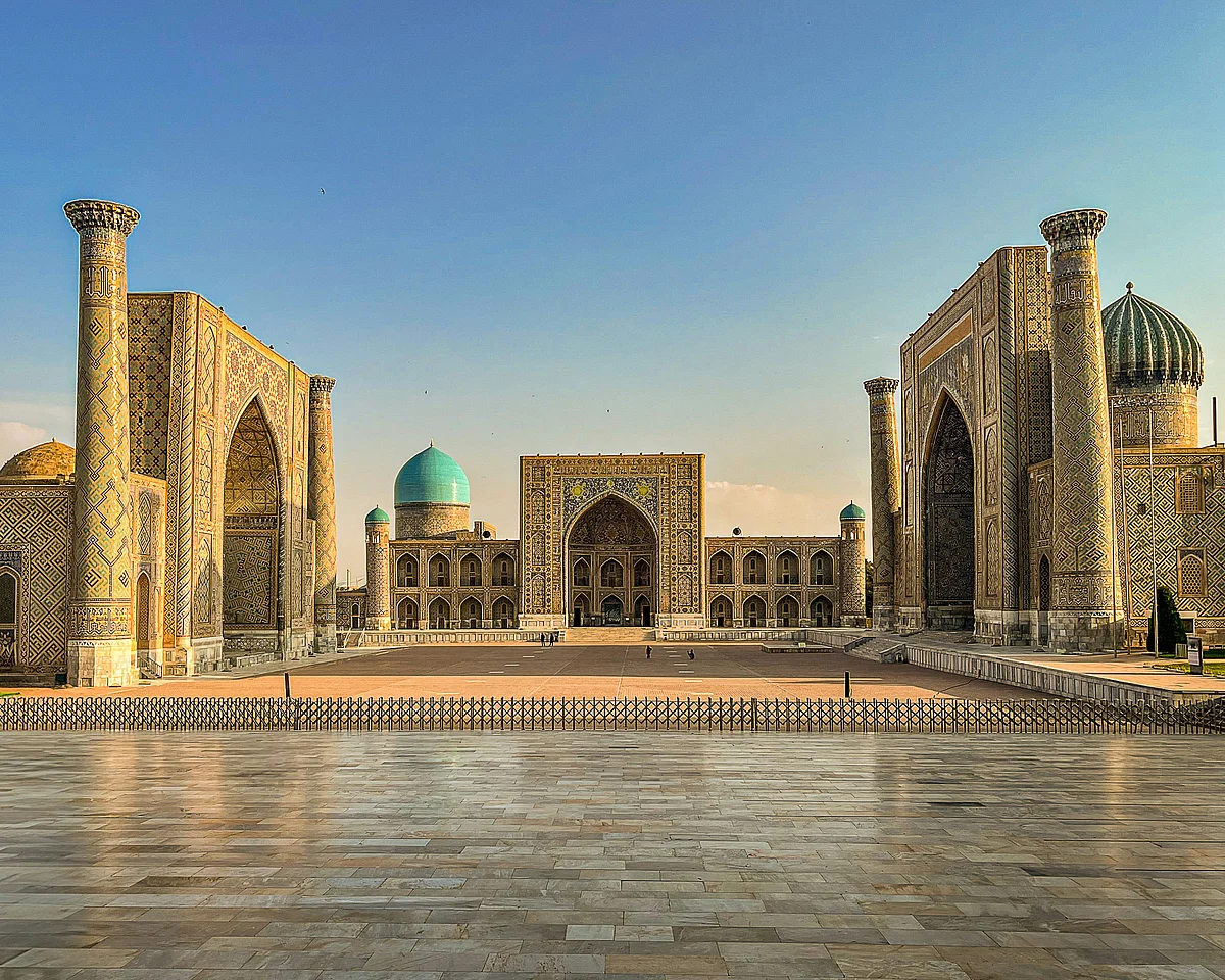 Historic blue-tiled architecture in Uzbekistan